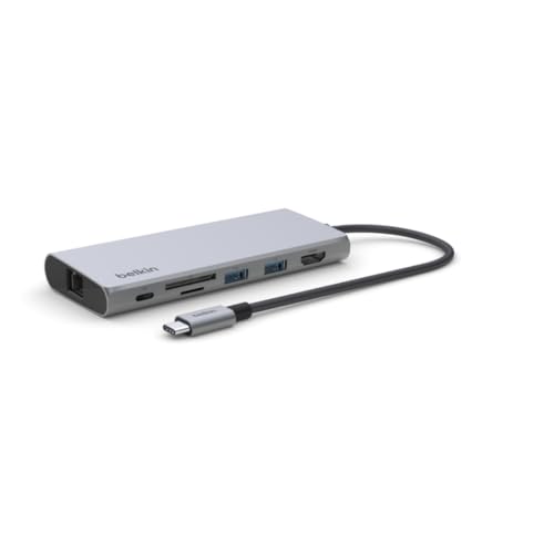 Belkin USB-C Hub 7 in 1 Multimedia Hub Gen 2 | USB-C dock, MacBook, Chromebook, PC, USB-A ports, HDMI, SD card, portable hub, space gray
