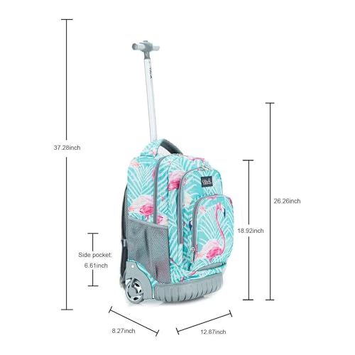 Tilami Kids Rolling Backpack 18 inch Boys and Girls Laptop Backpack, Flamingos - color: Flamingos