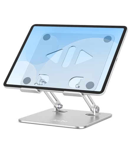 Aoviho Tablet Stand for Desk,Adjustable Tablet Holder,Silver | Stable Aluminum Design, Fits iPad Pro/Air/Mini & Samsung Tablets, Adjustable Viewing, Ideal for Office & Home - color: Silver