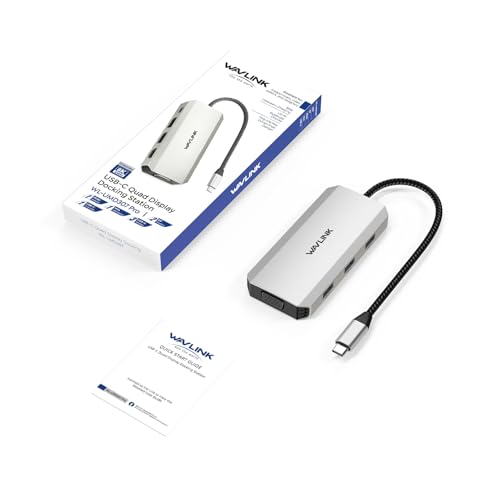 WAVLINK Laptop Docking Station, Quad Monitors, Dual DisplayPort, HDMI, VGA | Single 8K@60Hz, 100W PD in,3×USB-A for wireless devices, Compatible with Dell/HP/Lenovo, Windows Only
