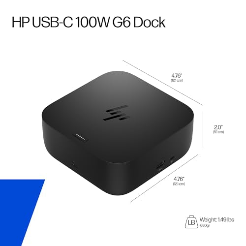 HP USB-C 100W G6 Dock + One Extra USB-C Cable Included, Future-Proof Design with Ambient LED Lighting, On-Screen Notifications, Extra USB-C Ports, HDMI 2.1, 120Hz - style: G6 + USB-C
