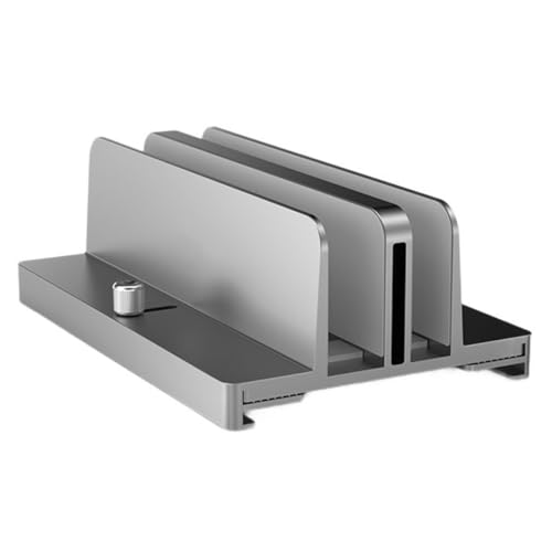 Aluminum Adjustable Laptop Vertical Stand with Dual Slots, Notebook Rack Base for Desk and Tablet Holder, Gray, Suitable for Home and Office Use