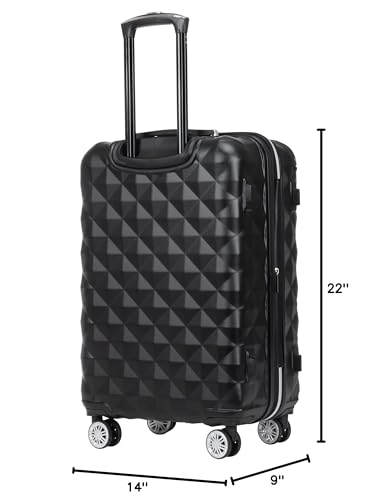 Kenneth Cole REACTION Diamond Tower Collection Lightweight Hardside Expandable 8-Wheel Spinner Travel Luggage, Black, 24-Inch Checked - color: Black, size: 24-Inch Checked