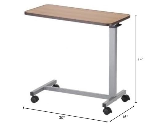 NOVA Overbed Table with Locking Swivel Wheels, Height Adjustable, Walnut Wood Grain Top, Heavy-Duty Steel Base, Easy Assembly, Bedside Laptop & Meal Table - style: Standard