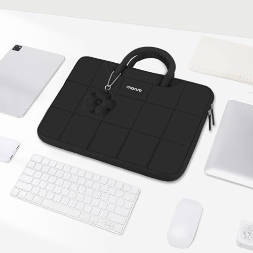 MOSISO Laptop Case 16 inch, 15-15.6 inch Puffy Laptop Sleeve Compatible with MacBook Pro 16 M5 M4 M3 M2 M1,HP Acer Dell Lenovo Notebook,Rectangle Quilted Bag with Handle&Flower Pendant, Black - color: Black, size: 16 inch