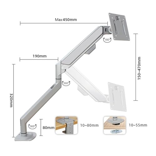 Monitor Stand Single Monitor Arm, Gas Spring Single Monitor Mount up to 32" and 19.8 lbs, Adjustable Aluminum Monitor Arm Desk Mount with C-Clamp and Grommet Base monitor stand desk arm(Silver) - color: Silver
