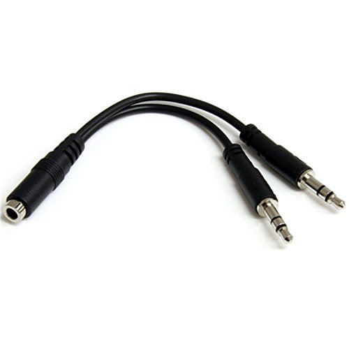 Connect a 4-pole headset with audio and microphone input to your desktop or laptop - 3.5mm 4 Position to 2x3 Position 3.5mm Headset Splitter Adapter