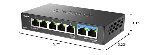 D-Link 7-Port 2.5GB Unmanaged Gaming Switch with 2 x 2.5G, 5 x 10/100/1000 Mbps - Multi-Gig, Network, Fanless, Plug & Play (DMS-107) Black - size: 2 Port 2.5Gb + 5 Port 1Gb
