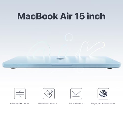 Macaset for MacBook Air 15 inch Case M5 M4-M2 2026 2025-2023 Laptop Cover | 100% Match Official Color | Closes Seamlessly | Hard Shell Laptop Cover | A3448 A3241 A3114 A2941 - color: Sky Blue Clear