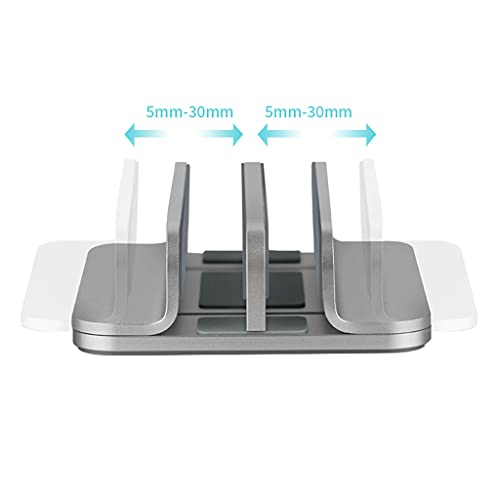 Metal Vertical Laptop Stand Double Desktop Stand Holder 5-30mm Width Adjustable Dock for All Laptops Phone Holder for Hands Free - color: Silver