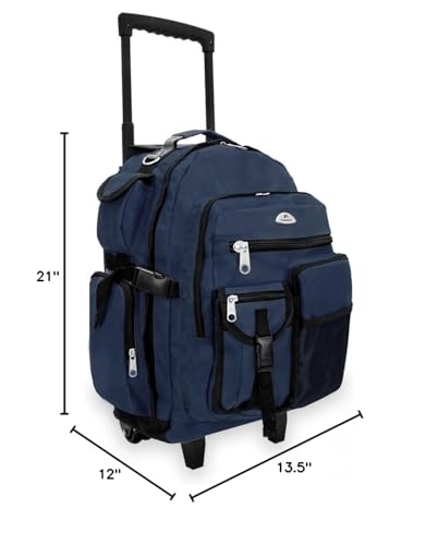 Everest Deluxe Wheeled Backpack, Navy, One Size - color: Navy