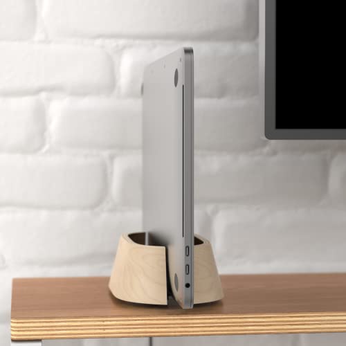 HumanCentric Vertical Laptop Stand in Maple Wood, Adjustable | Upright Adjustable Holder & Dock, Laptop Vertical Stand Fits MacBook Pro and Other Laptops .5" to 1.5", Clamshell Compatible - color: Maple Wood
