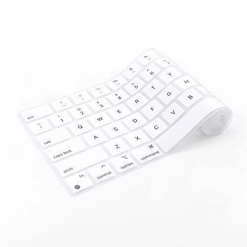 ProElife Keyboard Cover Skin for MacBook Air 13.6 inch 15 inch 2024 2023 2022 M3 M2 Chip A2681 A2941, Ultra Thin Keyboard Protector U.S Enter for 2024-2022 Air 13.6'' 15'' M3 M2 Accessory (White) | US Enter, Ultra Thin (0.26 mm), Silicone Protective Skin,