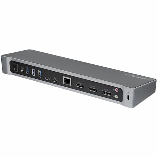 StarTech USB-C Triple 4K DisplayLink Dock, HDMI DP, Mac & Win, 100W, TAA | Universal, 5Gbps hub, Gigabit Ethernet, audio, K-slot, for Windows, macOS, Ubuntu and ChromeOS, 3.3ft (1m) host cable - size: 1.3" x 3.2" x 10.6" x 10.6", style: 100W Power Deliver