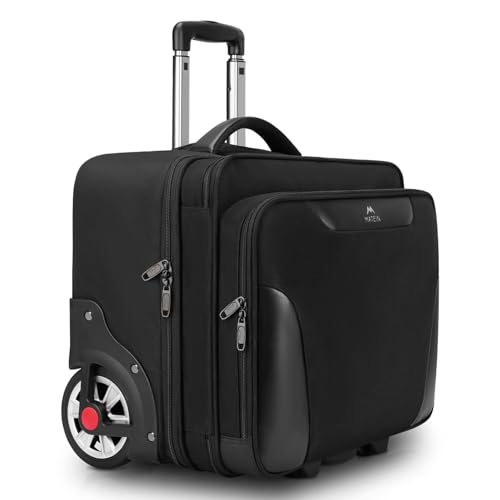 MATEIN Rolling Briefcase for Men, Large Work Rolling Bag with Big Wheels | Rolling Briefcase with Wheels Fits 17.3 Inch Notebook, Teacher Roller Bag Office Luggage Suitcase for Business Travel, Black