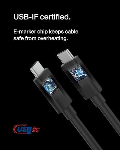 Belkin USB4 Cable, 240W, 20Gbps, 1.2M | USB-C to USB-C fast charging and data transfer, compatible with MacBook, laptop, and Windows PC - style: 4 ft
