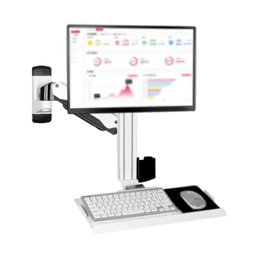 Monitor Stand- Dual Section Arm Single Screen with Engineered Tray Wall Mount Monitor Stand for 15-27 Inch Screens Adjustable Desk Mount