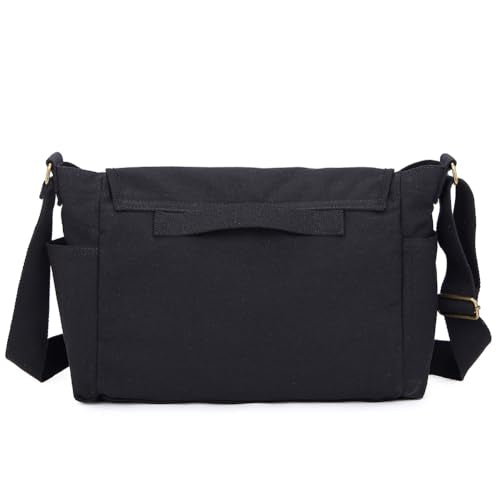 Sechunk Canvas Large Messenger Bag Shoulder bag Cross body bag Crossbody Bag - color: Black, size: Small