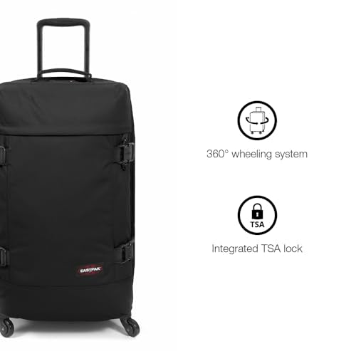 EASTPAK TRANS4 M – 68L Medium Checked Luggage Bag, Two Compartments, TSA Lock, 360° Spinner Wheels, and Telescopic Handle, Black Denim - color: Black Denim, size: 68 Liter Checked Bag