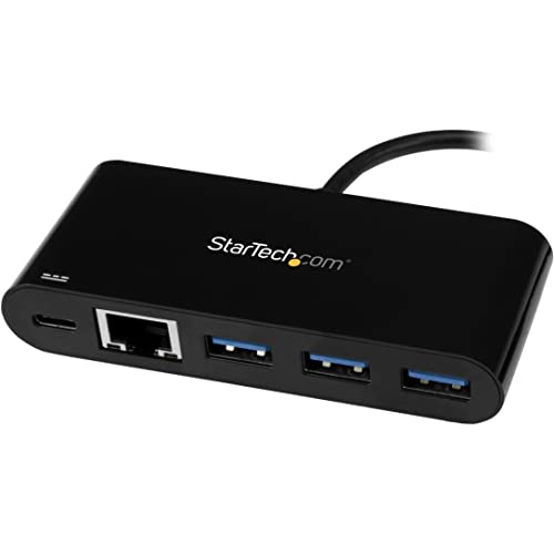 StarTech 3-Port USB-C Hub with 3x USB-A and GbE, 60W PD, 5Gbps, Windows | PD 2.0 passthrough charging, 3x USB-A, Wired networking, macOS, Linux, iPadOS, ChromeOS, Plug-and-play