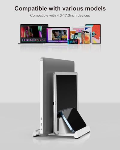 Vertical Laptop Stand for Desk, Dual Slots Plastic Laptop Holder with Space Saving 4-in-1 Design, Adjustable Laptop Stand Supports MacBook, Chromebook, Surface, Dell (White) - color: White