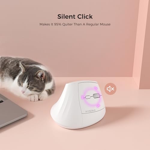 KYSONA 57° Wireless Ergonomic Mouse, Vertical Mouse, Carpal Tunnel Mouse, RGB Light, Rechargeable, Bluetooth & 2.4G, 5-Level DPI Adjustment, Quiet Click Ergo Mice Compatible with PC/Laptop/Mac, White - color: RGB Light in White