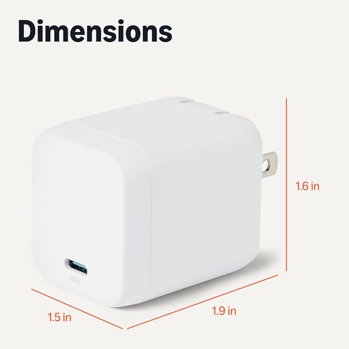 Amazon Basics 65W Fast Charging USB-C Nano GaN Wall Charger, 1-Port PD 3.1 for Laptops, Tablets, Phones, White - color: White, style: 65 W One Port