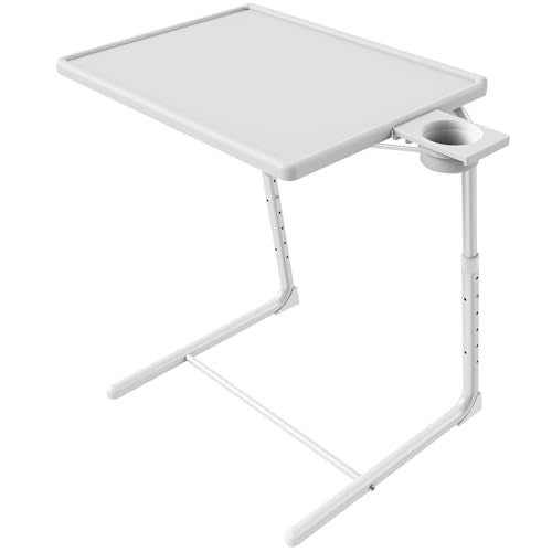 HUANUO Adjustable TV Tray Table - TV Dinner Tray on Bed & Sofa, Comfortable Folding Table with 6 Height & 3 Tilt Angle Adjustments (White) - color: White