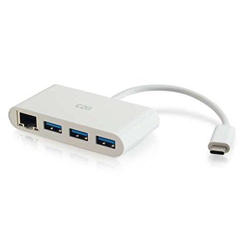 C2G USB Adapter, USB Hub, Ethernet Adapter with Power, 3 Port, White, Cables to Go 29746 - color: White, style: 3-Port