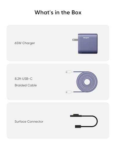 Microsoft Surface Charger, 65W Surface Pro Charger for 12/11/10/9/8/7/6/5/4/3/X, Compatible with Both Microsoft Book/Laptop/Tablet and All USB-C Deviece (Blue) - color: Blue