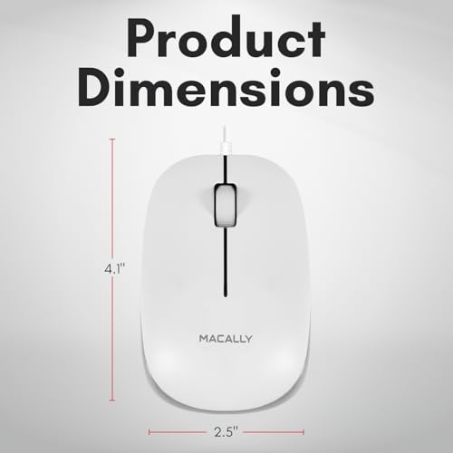 Macally USB Wired Mouse for Mac and Windows - Plug and Play 3 Button Corded Computer Mouse Wired for MacBook Pro/Air, Apple iMac, Laptop, PC Desktop, Notebook, Scroll Wheel Layout with Long Wire Cord