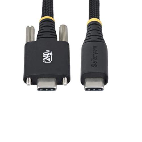 StarTech 10ft/3m USB-C to USB-C Screw Locking Cable (S2CEPR3M-USBSL-CABLE) | USB-IF Certified, 240W 5A PD 3.1 EPR, Side screw locking, USB 2.0 480Mbps, Ultra-Flexible, 2.0 Laptop, M2 screw lock, Black - size: 10 ft