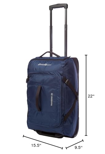 Eddie Bauer Traverse Luggage | Roller Wheels | Telescoping Handle | Travel | Vacation | Ripstop Nylon - Medium Indigo, 22" - color: Medium Indigo, size: 22"