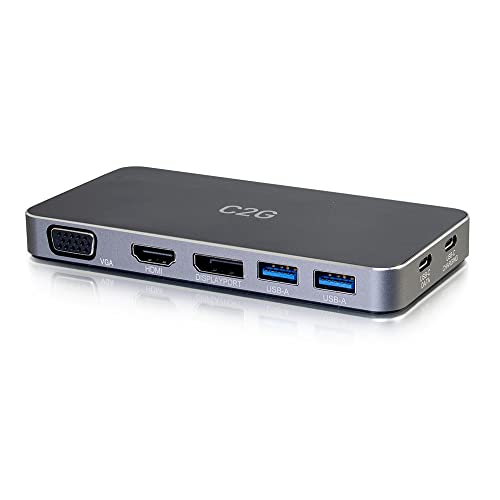 C2G USB-C 7-in-1 Dual Display MST Docking Station with HDMI, DisplayPort, VGA and Power Delivery up to 100W - 4K 30Hz