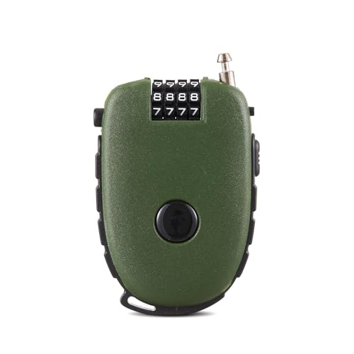 Retractable Cable Lock 27.5in Cable Compact Bike Locks with Length Control Button Helmet Lock Skateboard Locks for Sports Gear Urban Commuting Scooter Security - color: Green