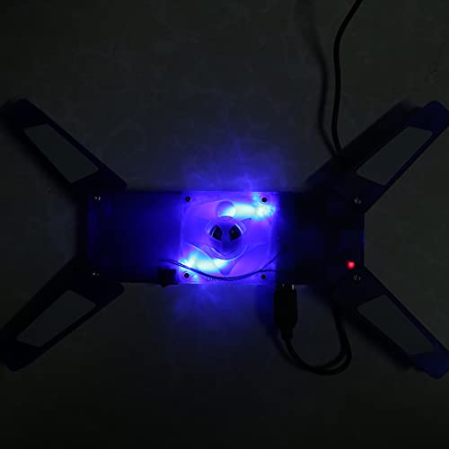 Laptop Cooling Pad Fan, Blue | Transparent Single Blue LED Light, 2.0 USB HUB, Portable Foldable DR-2008H, Sturdy Durable ABS Material