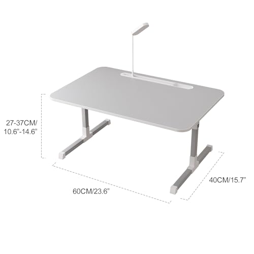 Laptop Bed Tray Table, Adjustable Laptop Bed Stand Lap Desk with LED Light Portable Standing Table with Foldable Legs for Kids Adult USB Charging Folding Lap Tablet Table for Sofa Couch Grey