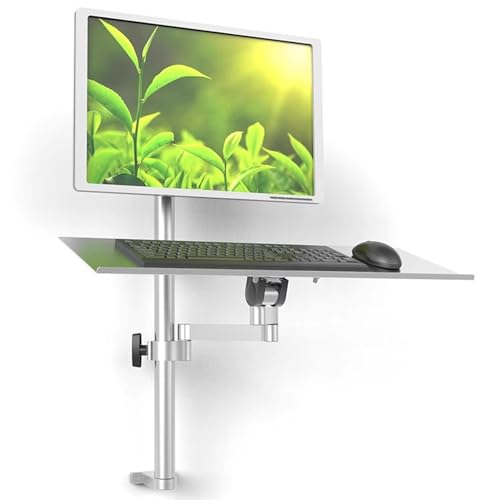 Sit Stand Monitor Desk Mount, Full-Motion Articulating Arm, Height Adjustable, with Keyboard Tray, Adjustable Workstation Arm, Load Capacity 10KG, Fits 17-27" Screens