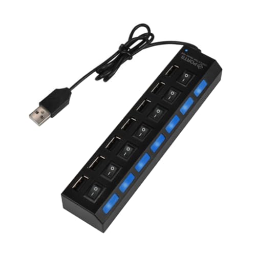 Toddmomy Port USB Hub with Individual Off Switches High-Speed Data Transfer Mbps Protection Multi Charger Hub for Laptop PC Desktop Black