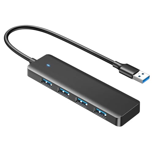 USB Hub 4 Ports, Multiple USB 3.0 Hub, USB A Splitter Ultra-Slim USB Expander for Mouse, Keyboard, Flash Drive, U Disk, Printer, Laptop PC, Desktop and More
