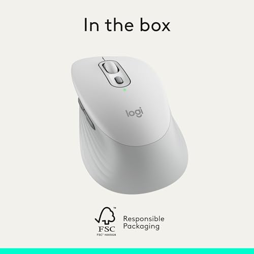 Logitech Signature Comfort M840 L Wireless Mouse, Bluetooth Mouse with Silent Clicks, SmartWheel, Customizable Buttons, Multi-Device Compatibility for Windows, MacOS, iPadOS - Off White - color: Off White, style: No Palm Cushion