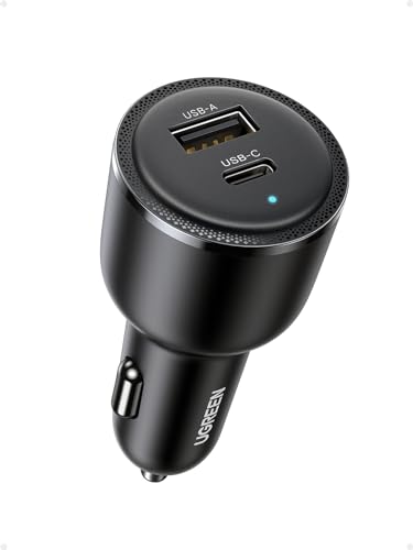 UGREEN 63W USB C Car Charger Adapter, PPS 45W Super Fast Charging 2.0 Type C Car Charger Cargador para Carro, Dual USB C for iPhone 17/16/15/14/13/12, Galaxy S24/S23/S22/Series, iPad, MacBook