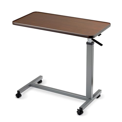 Invacare Bed Table, Height Adjustable & Tilting Overbed Table, Hospital Bedside Table, Medical Rolling Desk with Wheels, Waterproof Medical and Home Use L-Shaped Steel Base Over Bed Tray Table - style: Tilting Overbed Table
