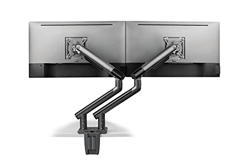 POUT E12 Dual Monitor Arm Mount Stand – Adjustable Full Motion Desk Mount for 17’’-32’’ Screens, Supports 4-22lbs per Arm, VESA 75x75mm & 100x100mm (Grey/Black) - color: Grey/Black/Dual