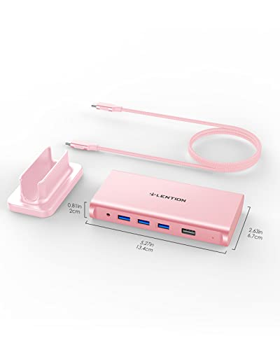 LENTION USB C Docking Station with 100W PD, 4K HDMI, Gigabit Ethernet, USB 3.0/2.0, Aux Adapter for 2026-2016 MacBook Pro, 2026-2018 Mac Air/Surface/Steam Deck, More, Stable Driver Certified - color: Rose Gold