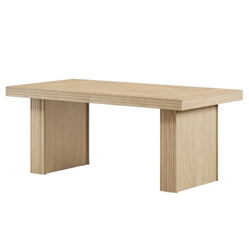 Tribesigns Modern Office Desk, Home Office Table with Wide Fluted Legs, Modern Desk for Home Office, Natural