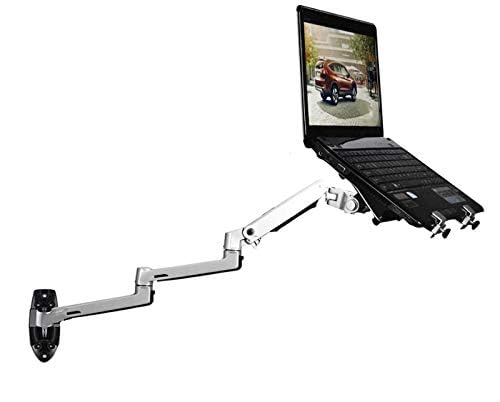XSJ8013WT Wall Mounted Desk with Monitor and Laptop Stand, Adjustable Laptop Arm for Couch, Bed, Under Desk Mount, Portable Vertical Laptop Holder with Storage, Fits 17-27" - color: Silver