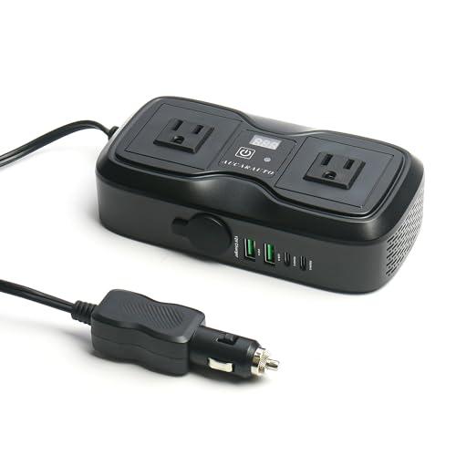 7 in 1 Car Power Inverter, 200W DC 12V to 110V AC Car Inverter with LED Voltmeter, 4-Port PD/QC3.0 Charge, 2 Car Outlets and Cigarette Lighter Adapter USB C Car Charger for All Car Devices - size: 200W