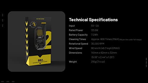 Nitecore BlowerBaby BB2 USB Rechargeable Electronic Air Duster Blower for Camera, Keyboard, Laptop Cleaning with Built-in LED, Include Cable Organizer