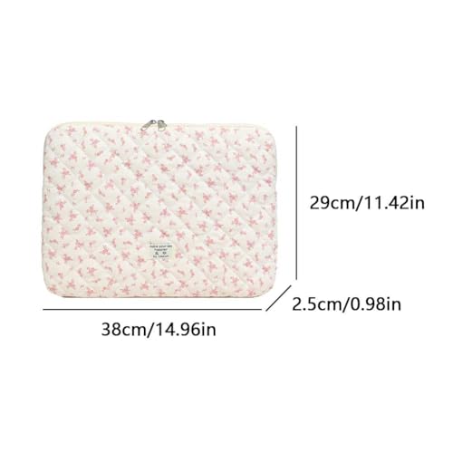 Cute Laptop Sleeve 13-15 inch Laptop Case Aesthetic Quilted Laptop Sleeve Computer Bag with Flower Printing for MacBook (Pink, 15inch) - color: Pink, size: 15inch